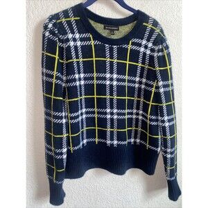 Banana Republic Wool Plaid Crew Knit Sweater Preppy Country Club Large Petite